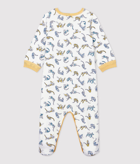 Babies' Panther Patterned Cotton Sleepsuit MARSHMALLOW white/MULTICO white