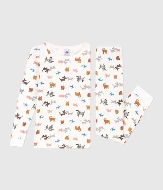 Children's Unisex Snugfit Cotton Pyjamas MARSHMALLOW white/MULTICO white