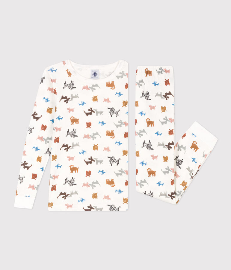 Children's Unisex Snugfit Cotton Pyjamas MARSHMALLOW white/MULTICO white