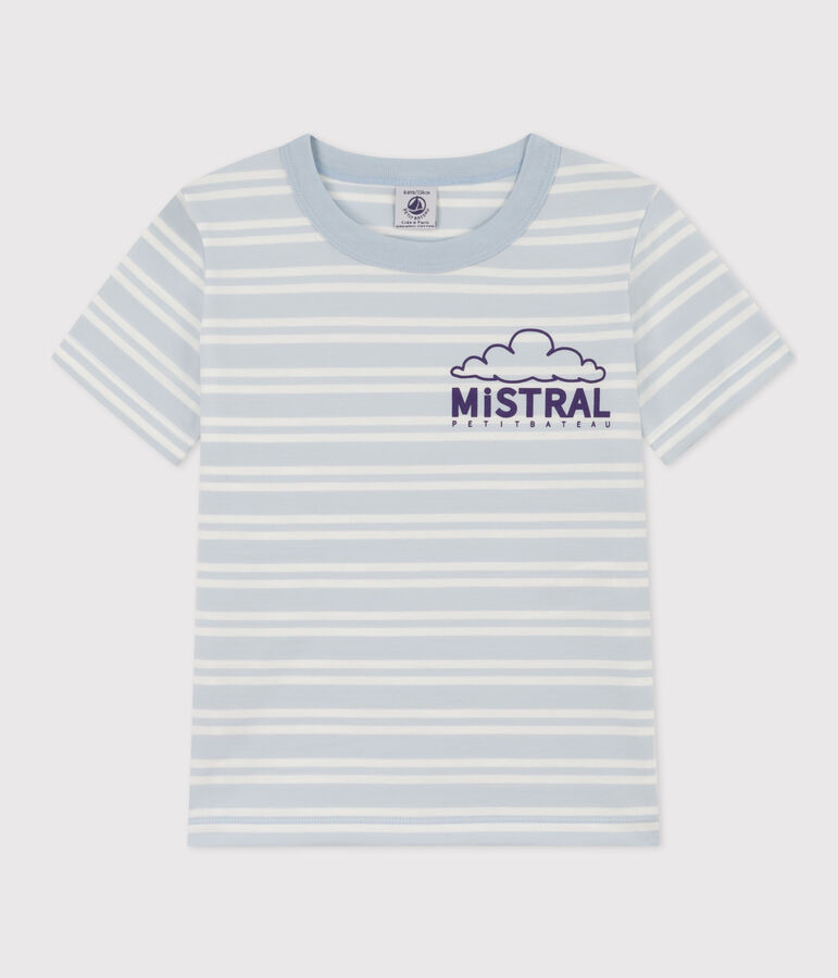 Boys' Striped Cotton T-Shirt blue/white