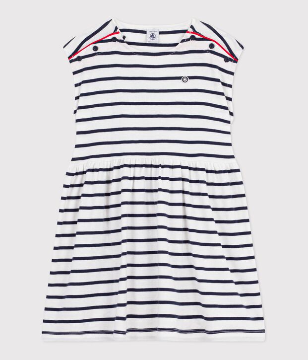 Children's sleeveless stripy cotton dress white/blue