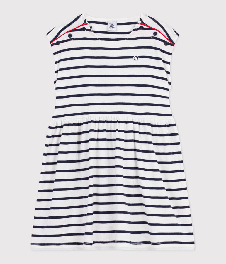 Children's sleeveless stripy cotton dress white/blue