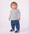 Babies' long-sleeved stripy cotton T-shirt. white/blue