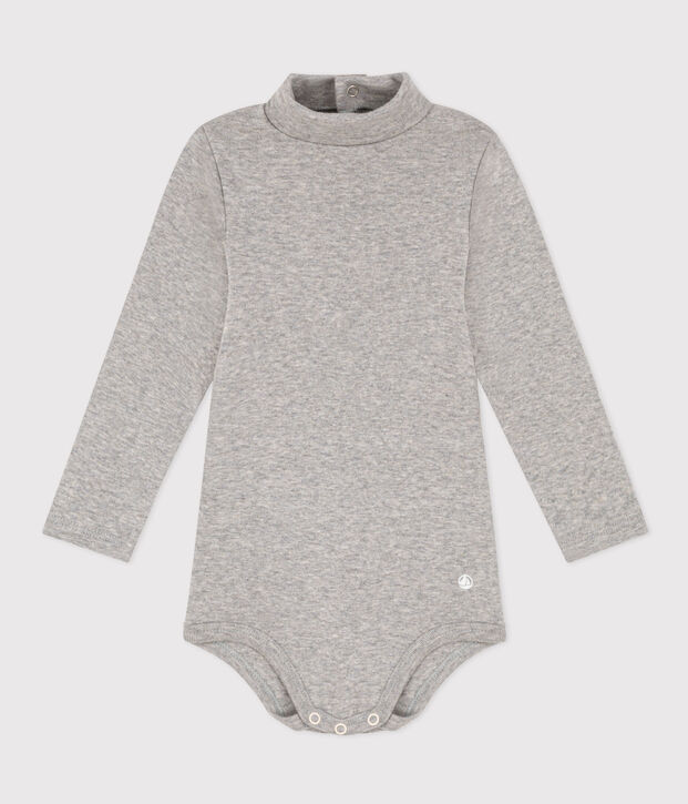 Babies' Long-Sleeved Roll Neck Cotton Bodysuit grey