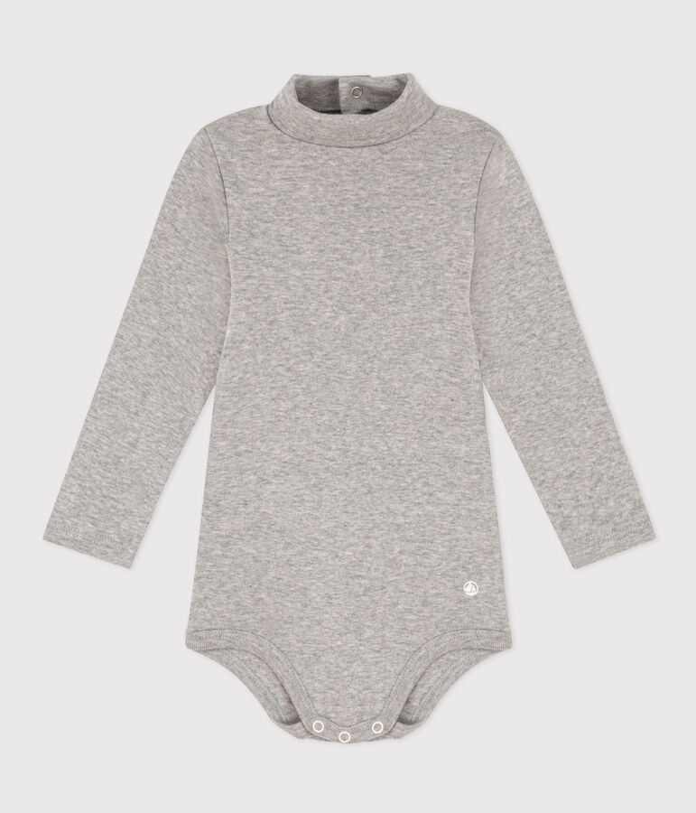 Babies' Long-Sleeved Roll Neck Cotton Bodysuit grey