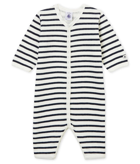 Unisex Babies' Tube-Knit Footless Sleepsuit MARSHMALLOW white/SMOKING blue
