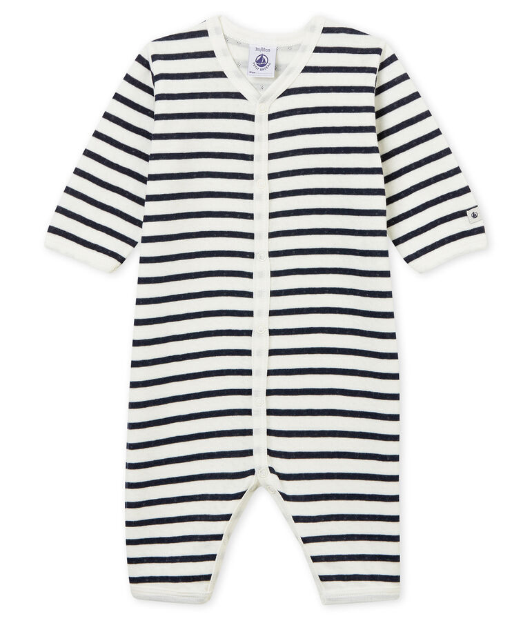 Unisex Babies' Tube-Knit Footless Sleepsuit white/blue