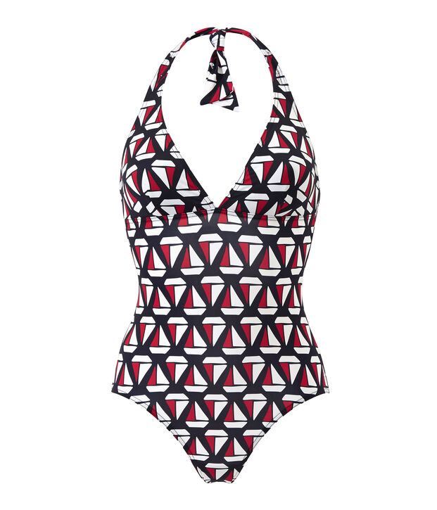 Women's printed one-piece swimsuit blue/multicolor