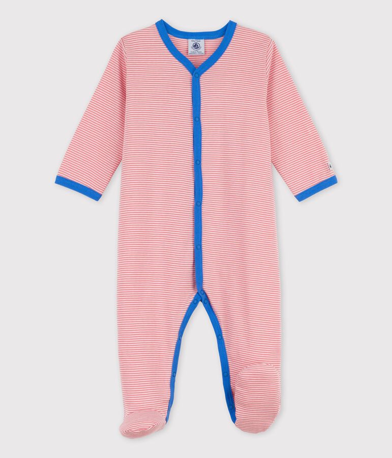 Babies' Stripy Organic Cotton Sleepsuit pink/white
