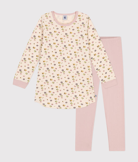 Children's floral print brushed fleece nightdress SALINE pink/MULTICO white