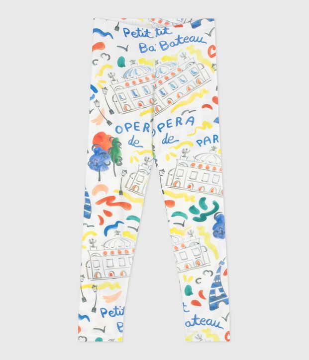 Children's printed cotton leggings white/multicolor