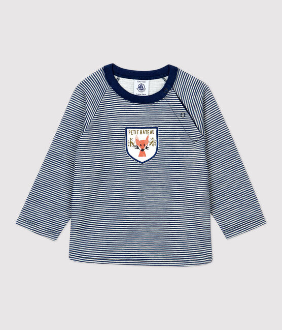 Babies' Wool/Cotton T-Shirt MEDIEVAL blue/MARSHMALLOW white