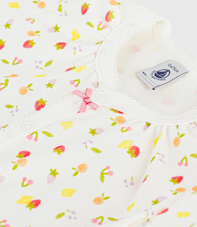 Babies' short fruit print cotton jumpsuit white/pink
