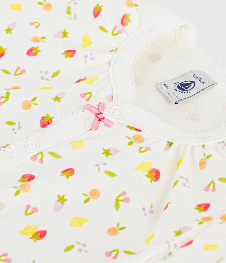 Babies' short fruit print cotton jumpsuit MARSHMALLOW /PANTY