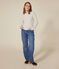 Women's plain drop needle rib knit t-shirt with long sleeves and a grandad neckline beige
