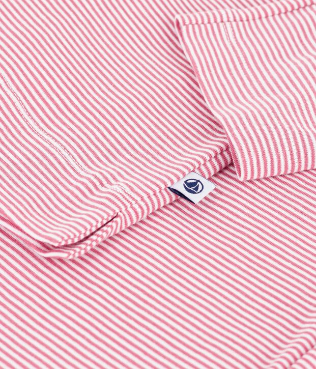 Women's straight-leg stripy cotton pyjamas pink/white