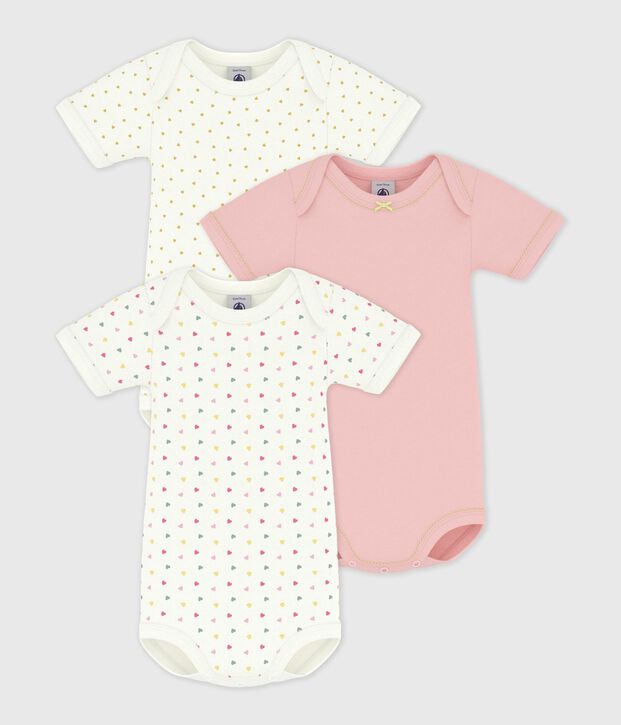 Pack of babies' short-sleeved mini heart-print cotton bodies multicolor
