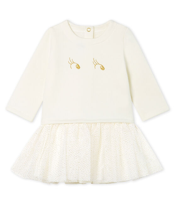 Baby Girls' Long-Sleeved Dual Material Dress MARSHMALLOW CN white