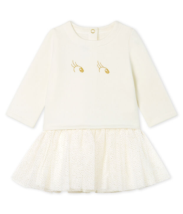 Baby Girls' Long-Sleeved Dual Material Dress white