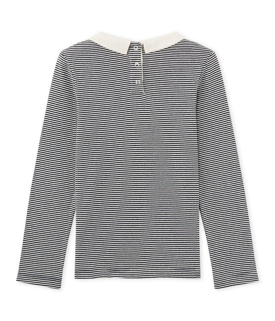 Girls' long-sleeved ribbed T-shirt SMOKING blue/COQUILLE beige
