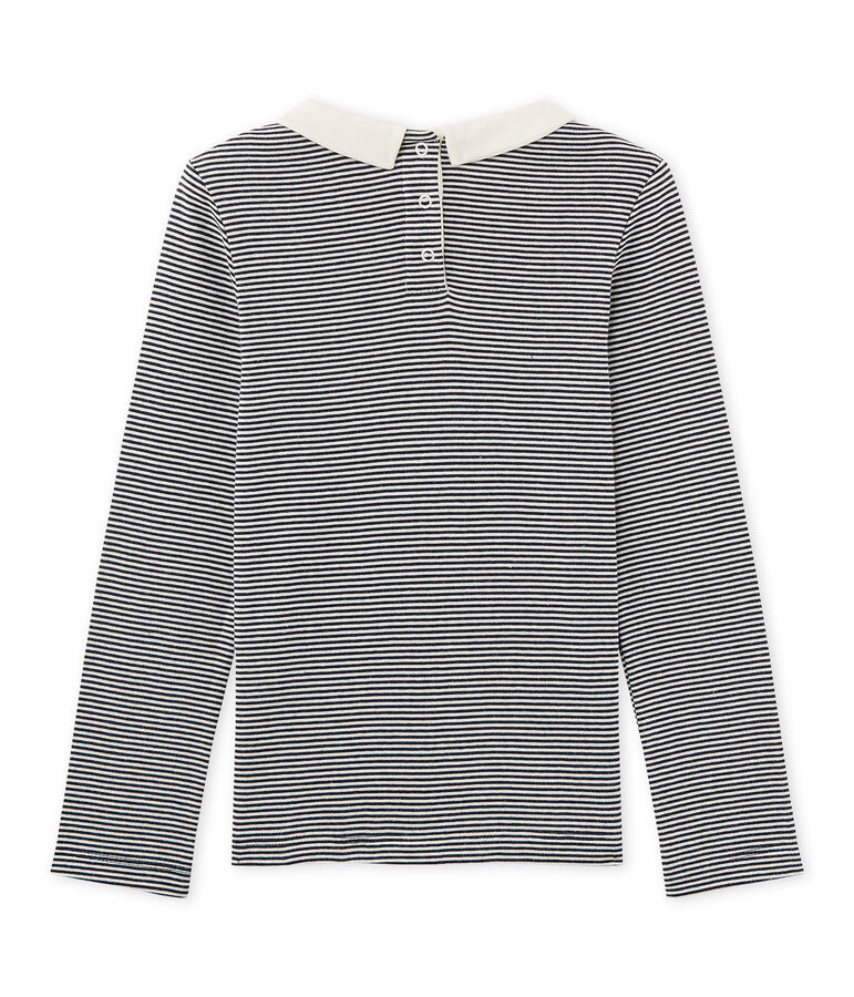 Girls' long-sleeved ribbed T-shirt blue/white