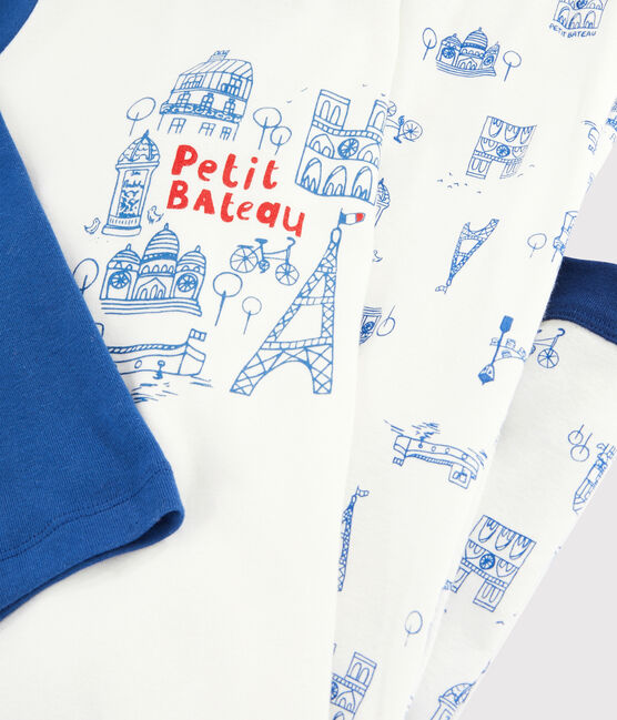 Boys' Paris Motif Ribbed Pyjamas MARSHMALLOW white/BLEU blue/MULTICO