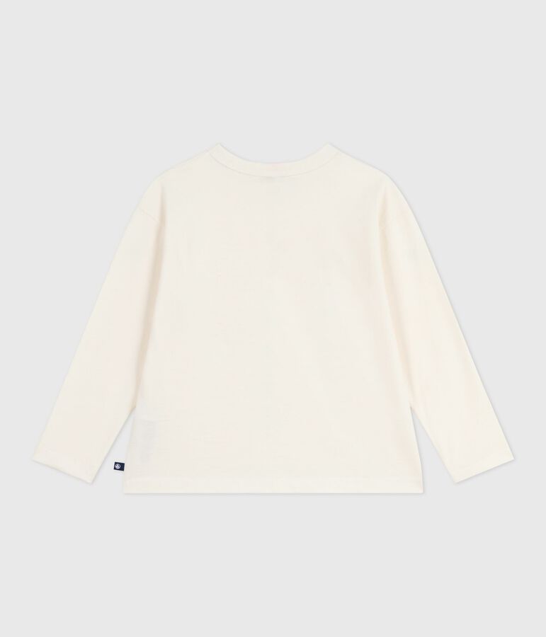 Children's long-sleeved printed cotton T-shirt Ecru