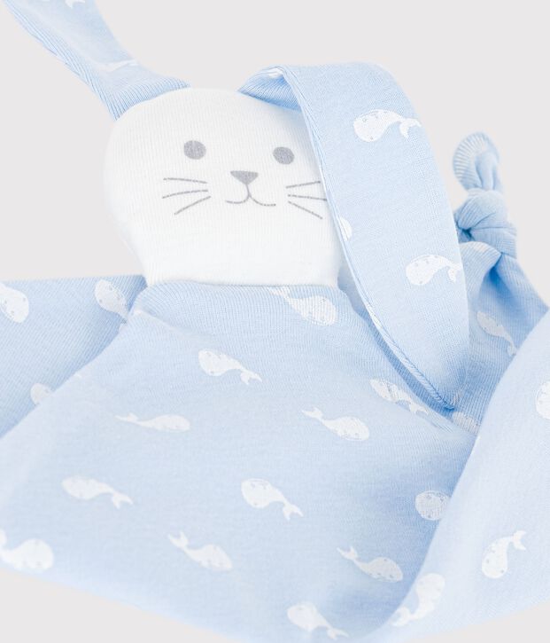 Babies' whale-print cotton comforter blue/white