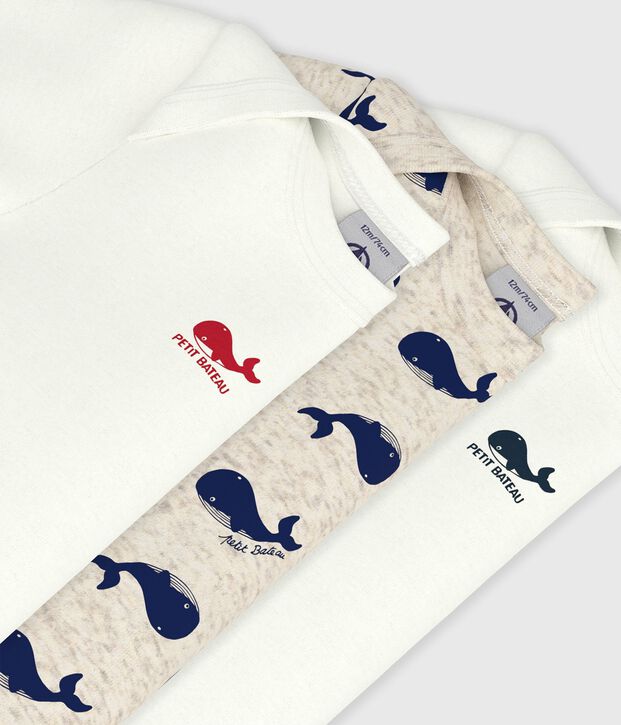 Short-Sleeved Cotton Whale Bodysuits - Pack of 3 multicolor