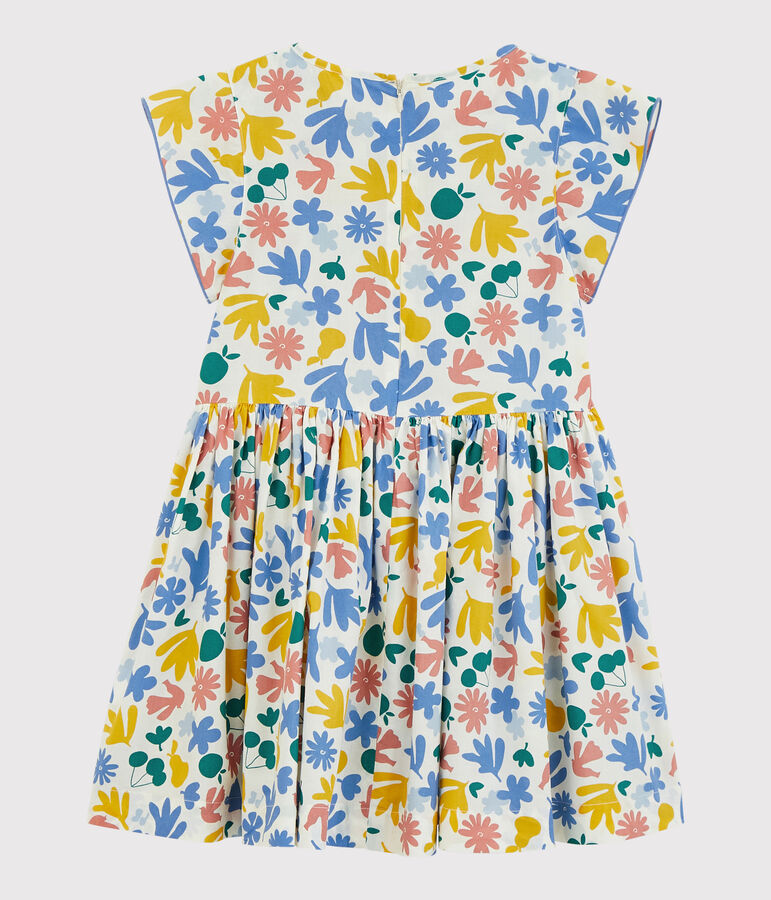 Girls' Short-Sleeved Poplin Dress white/multicolor