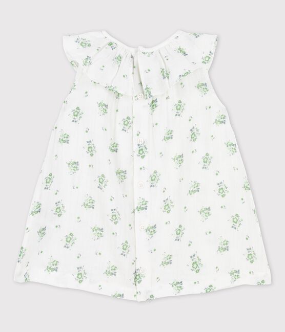 Babies' Short-Sleeved Organic Cotton Gauze Floral Print Dress MARSHMALLOW white/MULTICO white
