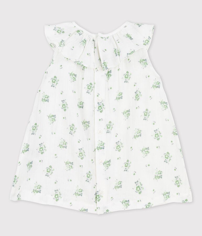 Babies' Short-Sleeved Organic Cotton Gauze Floral Print Dress white/multicolor