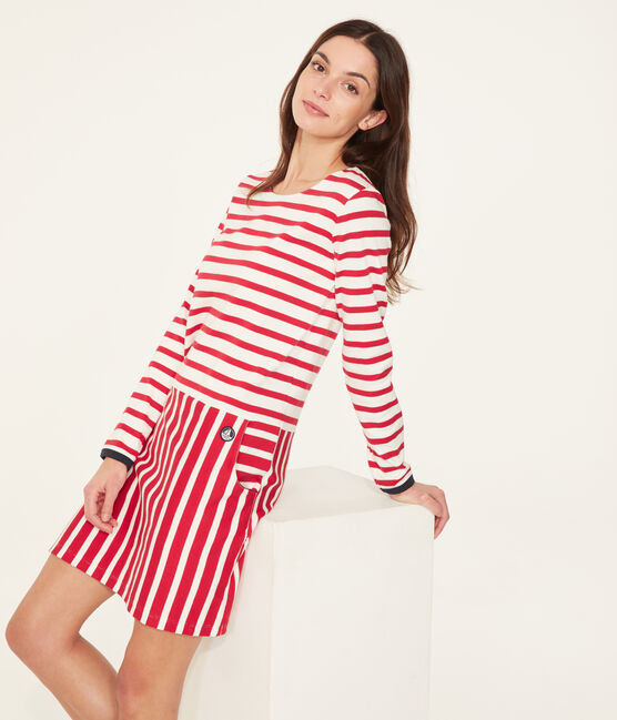 Women's long-sleeved dress TERKUIT red/MARSHMALLOW white