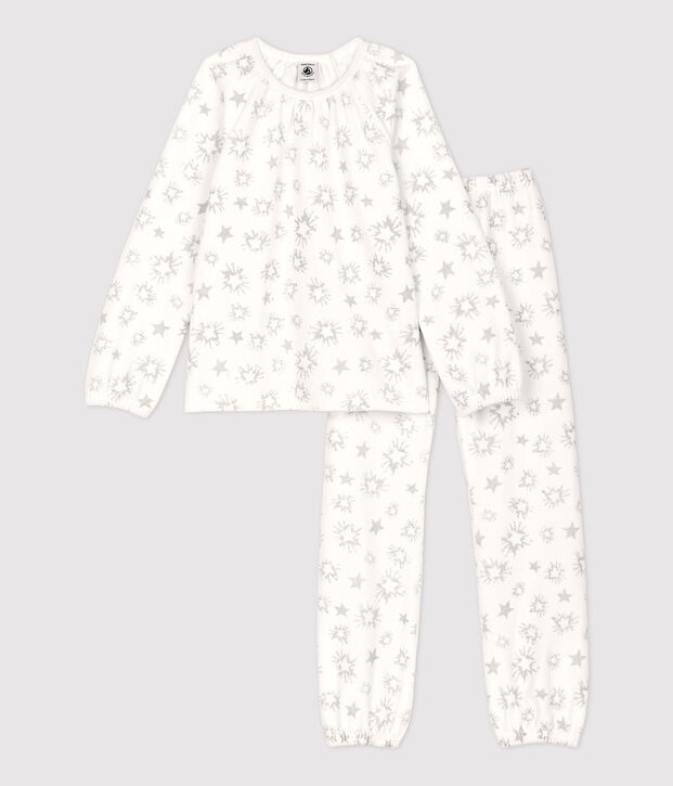 Girls' Star Print Velour Pyjamas white/grey