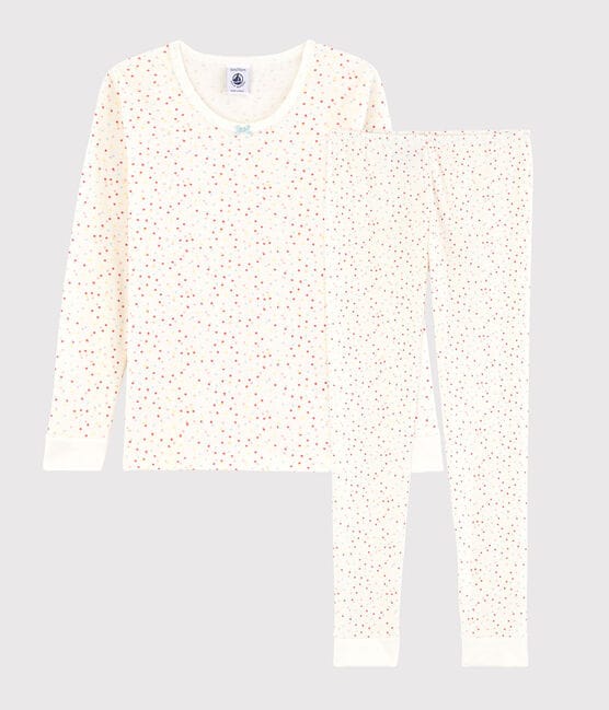 Girls' Snugfit Multicoloured Spots Organic Cotton Pyjamas MARSHMALLOW white/MULTICO white