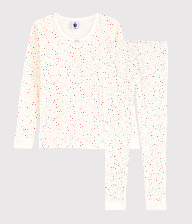 Girls' Snugfit Multicoloured Spots Organic Cotton Pyjamas white/multicolor