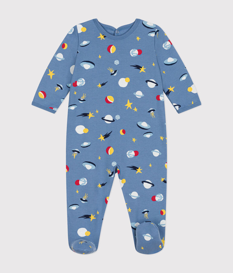Babies' brushed fleece space print pyjamas BEACH blue/MULTICO