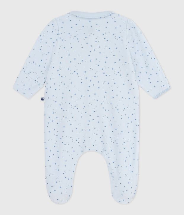 Babies' printed velour pyjama suit with a collar blue/blue