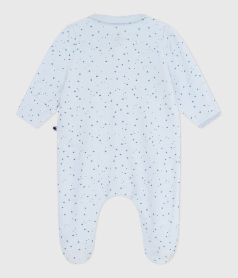 Babies' printed velour pyjama suit with a collar blue/blue