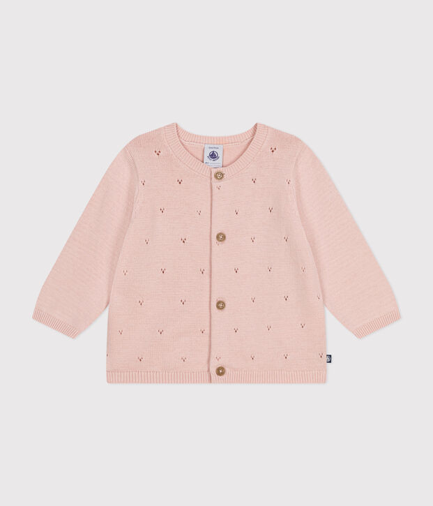 Babies' Openwork Knitted Cotton Cardigan pink