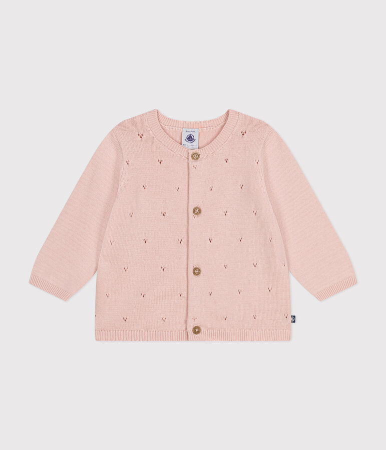 Babies' Openwork Knitted Cotton Cardigan pink
