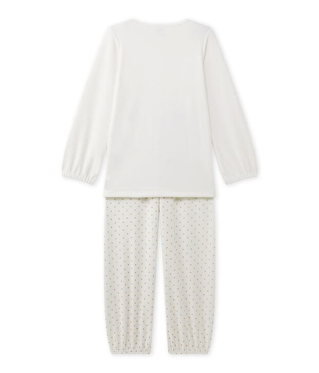 Girl's terry velour pyjamas with motif white/yellow