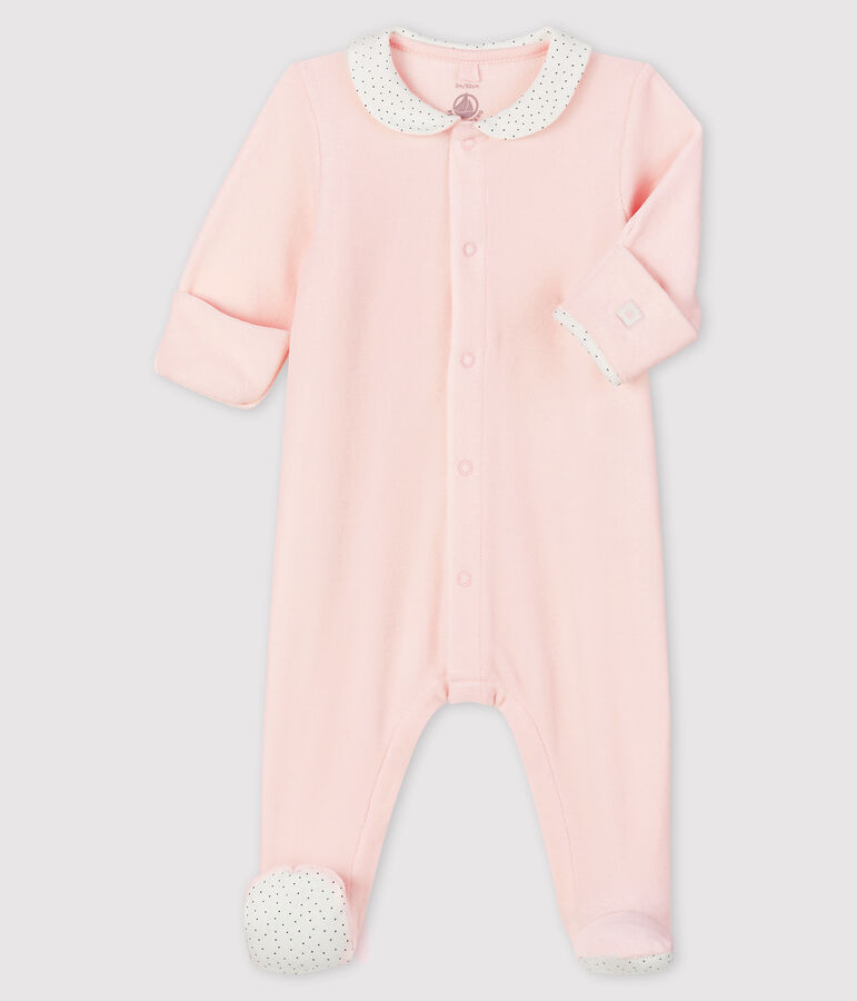 Babies' Pink Organic Cotton Velour Sleepsuit with Collar pink