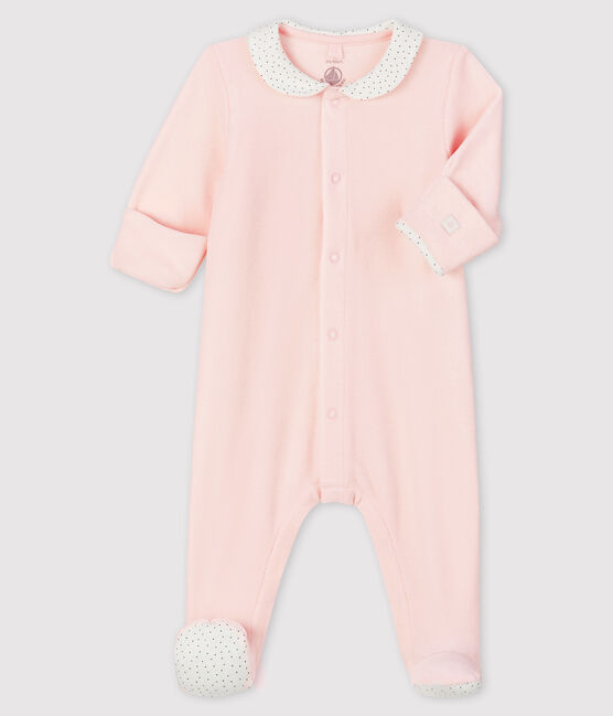 Babies' Pink Organic Cotton Velour Sleepsuit with Collar FLEUR pink