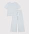 Women's wide-leg stripy cotton pyjamas grey/white