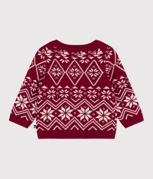 Babies' patterned wool and cotton jumper red/ecru