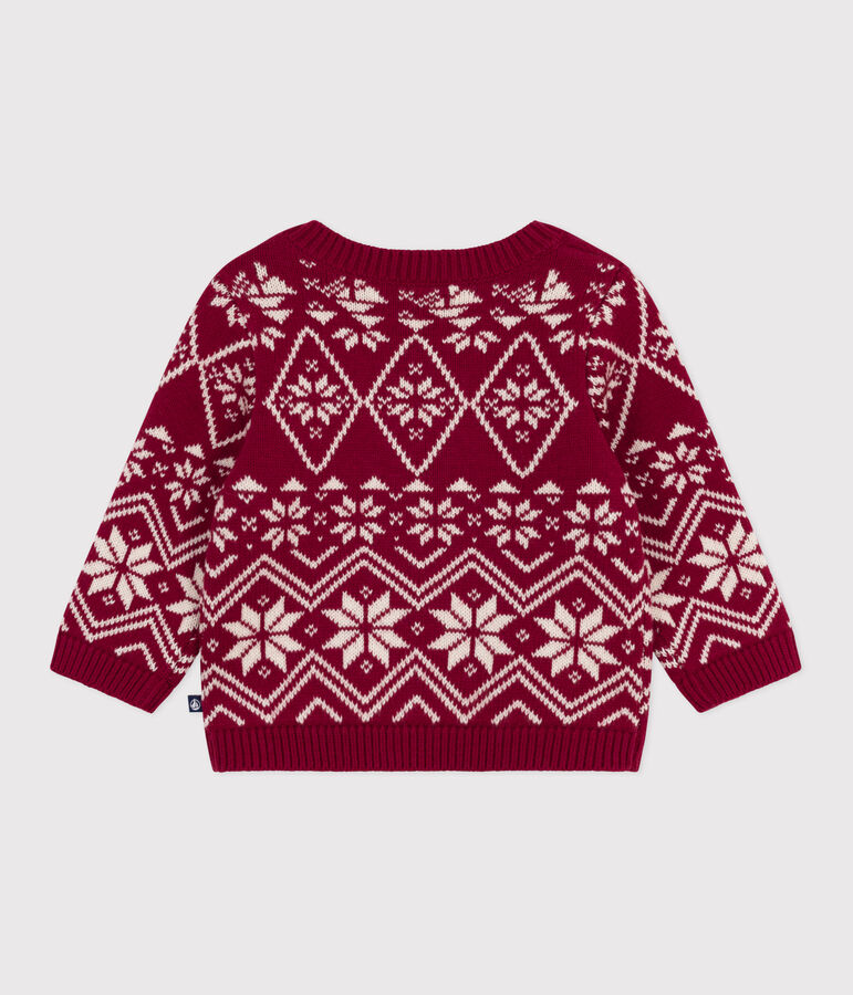 Babies' patterned wool and cotton jumper red/ecru