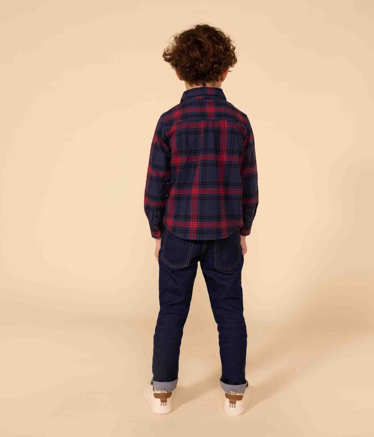 Boys' checked cotton flannel shirt blue/multicolor