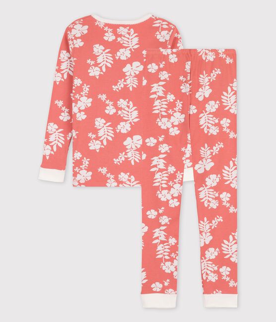 Girls' Snugfit Hawaiian Print Cotton Pyjamas PAPAYE pink/MARSHMALLOW