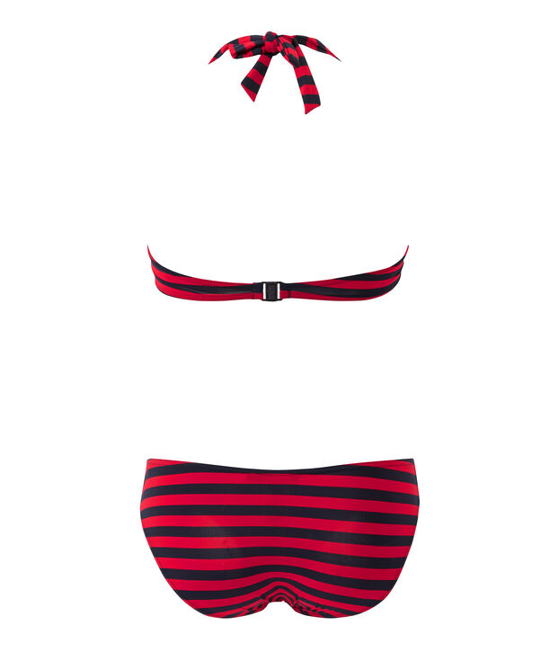 Women's striped bandeau-style two-piece swimsuit blue/red